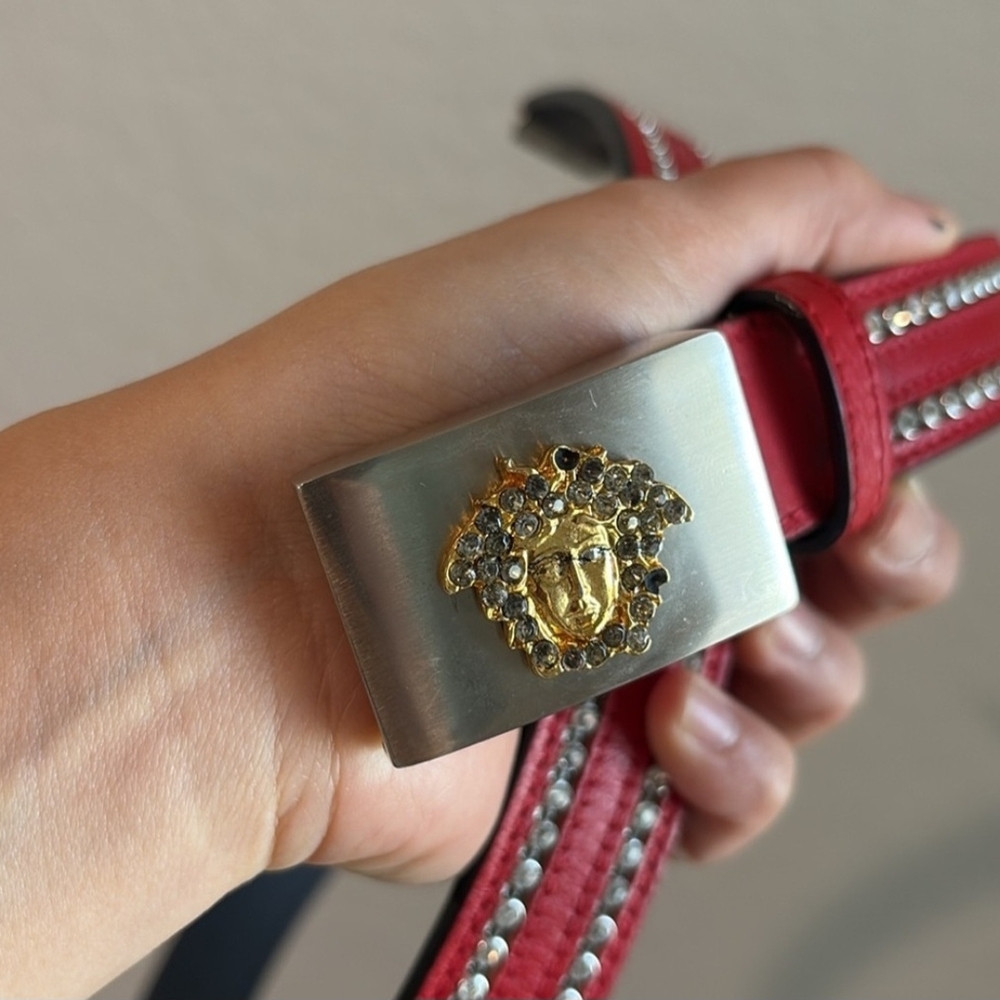 Versace Medusa Red & Gold Rhinestone Belt Women's (36" Total Length) - Picture 2 of 7